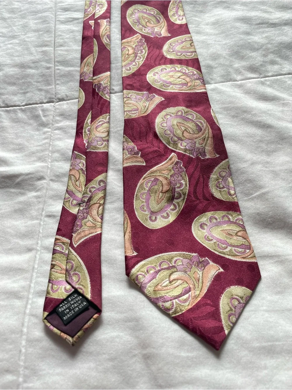 Vintage Dior Silk Maroon Paisley Tie Office Work Old Money Heritage Academia 90s